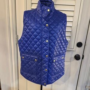 J. Crew Blue Quilted Vest with Gold Accents